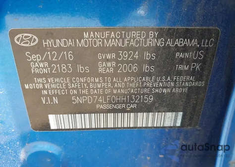 2017 Hyundai Elantra Se из США, поврежденный, VIN 5NPD74LF0HH132159